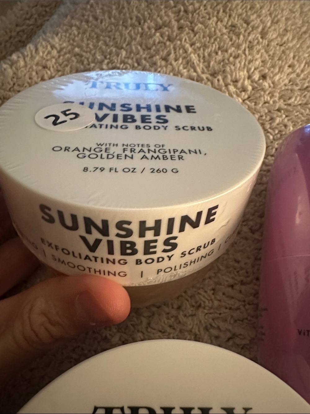 TRULY body scrub and deodorant. 2 are sealed in plastic, 1 new with no plastic. - Picture 3 of 4